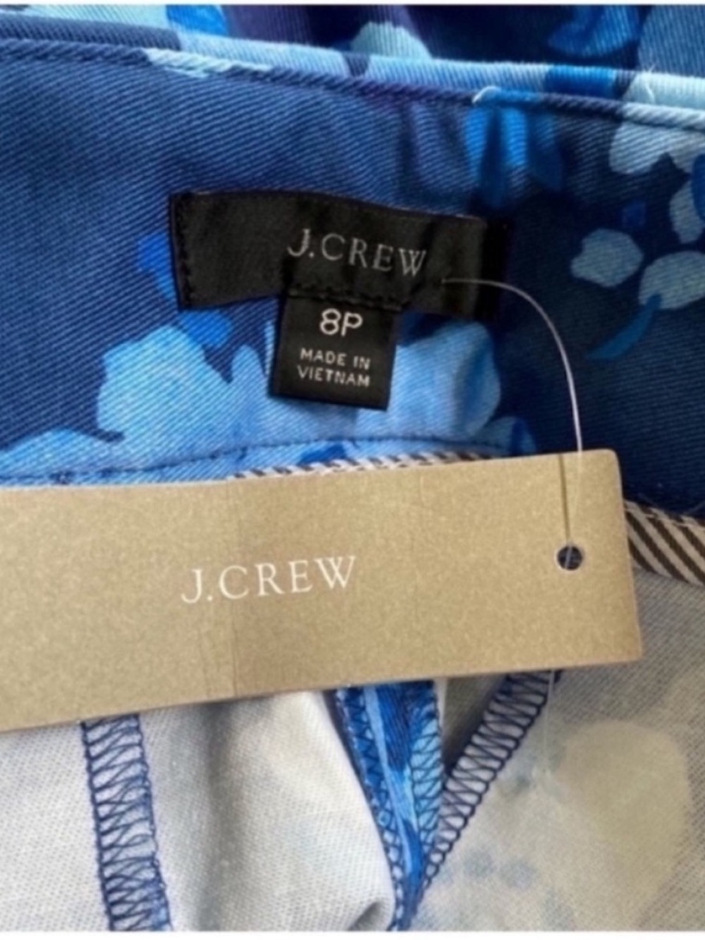 J Crew NEW Ankle Cropped High Waisted Pants Blue Floral Womens Size 8 Petite - Picture 9 of 9